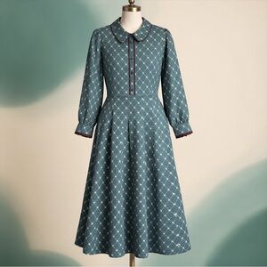 Axes Femme Cottagecore Mori Girl Dress Teal Floral Peter Pan Collar Academia
